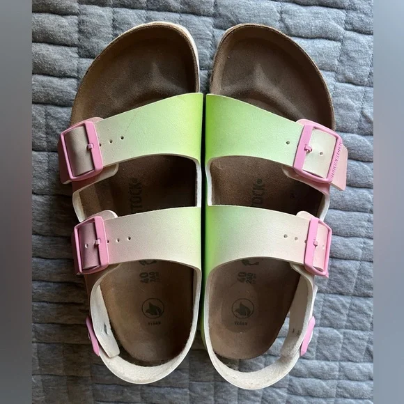 Birkenstock women’s Milano Birko-floor vegan sandals pink green ombre size 40 - Picture 2 of 8